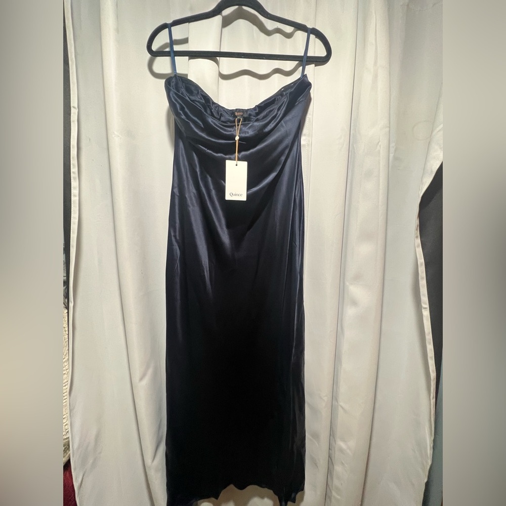Quince Midnight Blue 100% Washable Silk Strapless Midi Dress – NWT – Size L - Picture 7 of 15